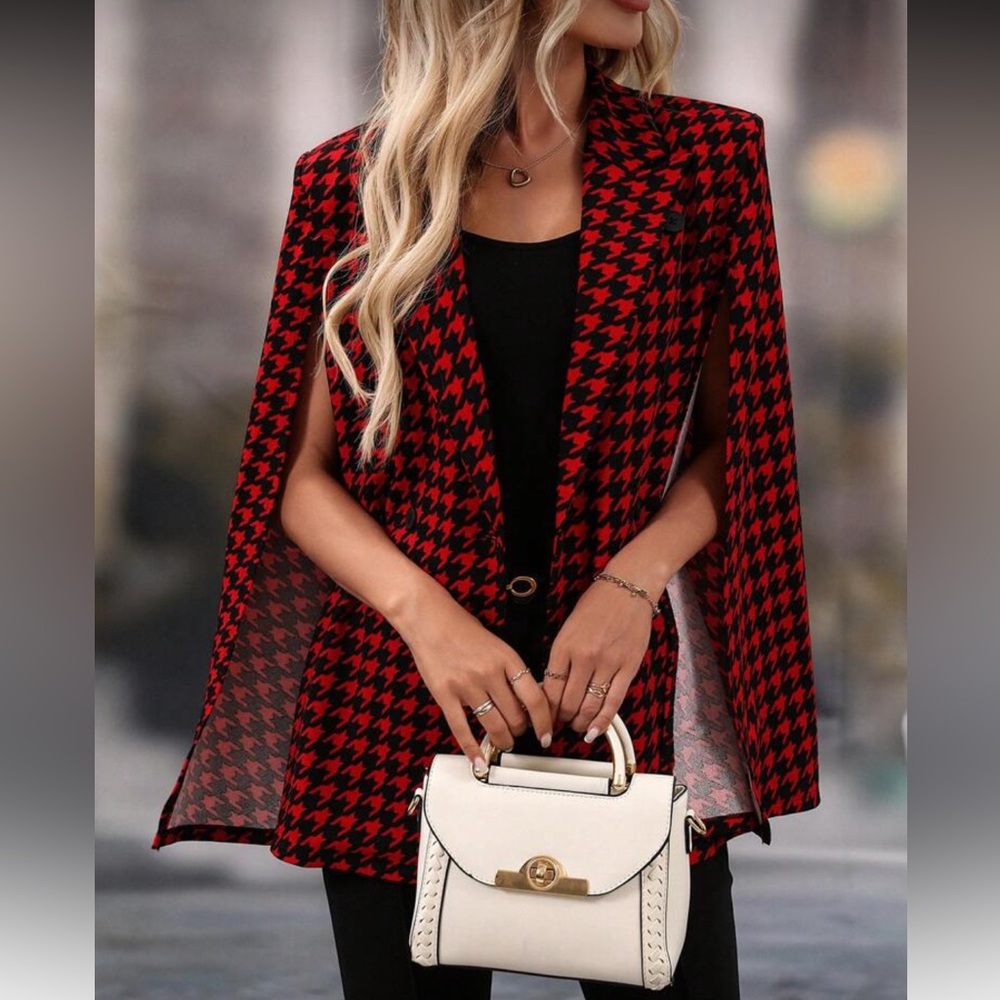 Red and Black Houndstooth Cape Blazer LIGHTWEIGHT - Picture 4 of 6